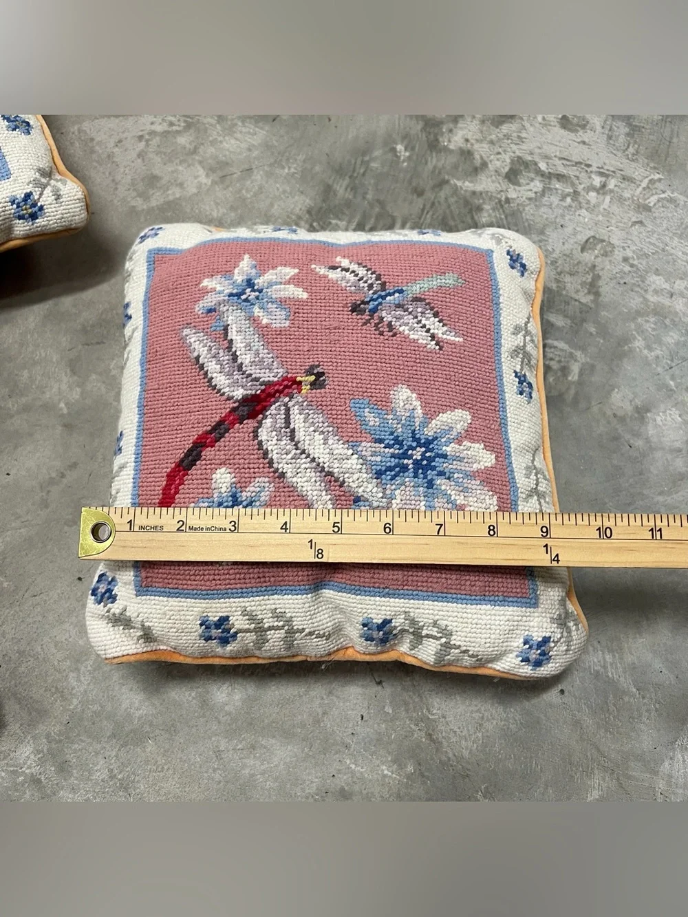 Vintage Needlepoint Pillow Dragonflirs and Flowers Lot Of 3 READ DESCRIPTION